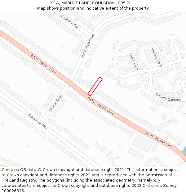 91A, MARLPIT LANE, COULSDON, CR5 2HH: Location map and indicative extent of plot