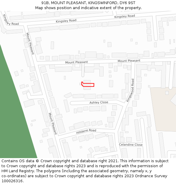 91B, MOUNT PLEASANT, KINGSWINFORD, DY6 9ST: Location map and indicative extent of plot