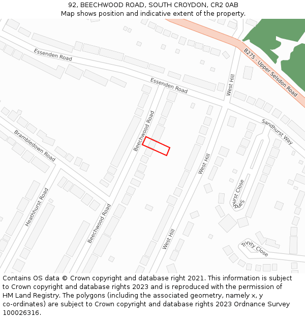 92, BEECHWOOD ROAD, SOUTH CROYDON, CR2 0AB: Location map and indicative extent of plot