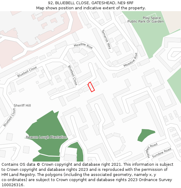 92, BLUEBELL CLOSE, GATESHEAD, NE9 6RF: Location map and indicative extent of plot