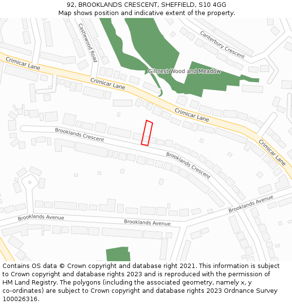 92, BROOKLANDS CRESCENT, SHEFFIELD, S10 4GG: Location map and indicative extent of plot