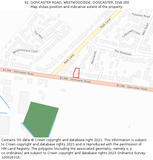 92, DONCASTER ROAD, WESTWOODSIDE, DONCASTER, DN9 2EE: Location map and indicative extent of plot