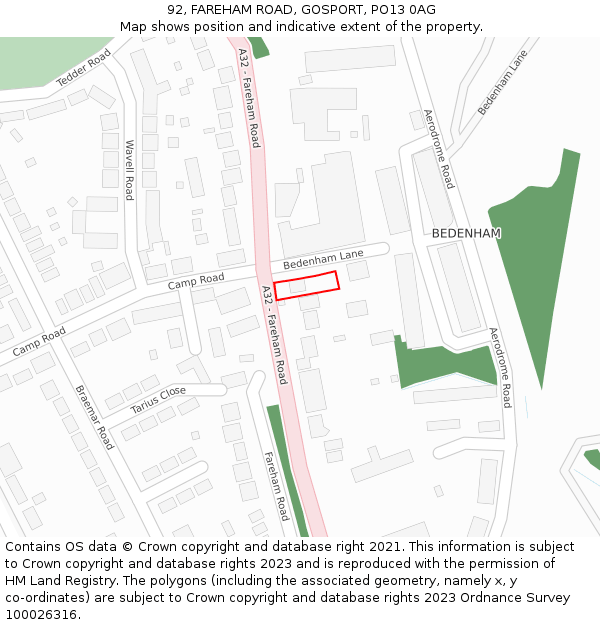 92, FAREHAM ROAD, GOSPORT, PO13 0AG: Location map and indicative extent of plot