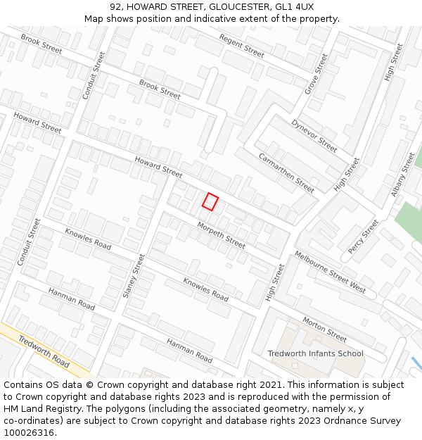 92, HOWARD STREET, GLOUCESTER, GL1 4UX: Location map and indicative extent of plot