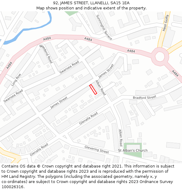 92, JAMES STREET, LLANELLI, SA15 1EA: Location map and indicative extent of plot