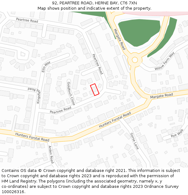 92, PEARTREE ROAD, HERNE BAY, CT6 7XN: Location map and indicative extent of plot