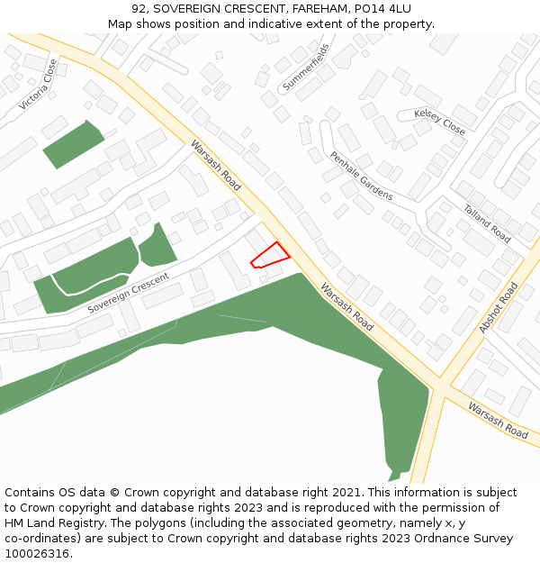 92, SOVEREIGN CRESCENT, FAREHAM, PO14 4LU: Location map and indicative extent of plot