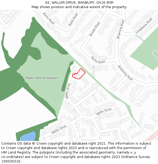 92, WALLER DRIVE, BANBURY, OX16 9NR: Location map and indicative extent of plot