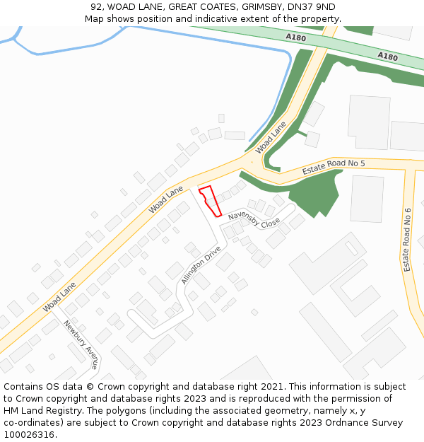 92, WOAD LANE, GREAT COATES, GRIMSBY, DN37 9ND: Location map and indicative extent of plot