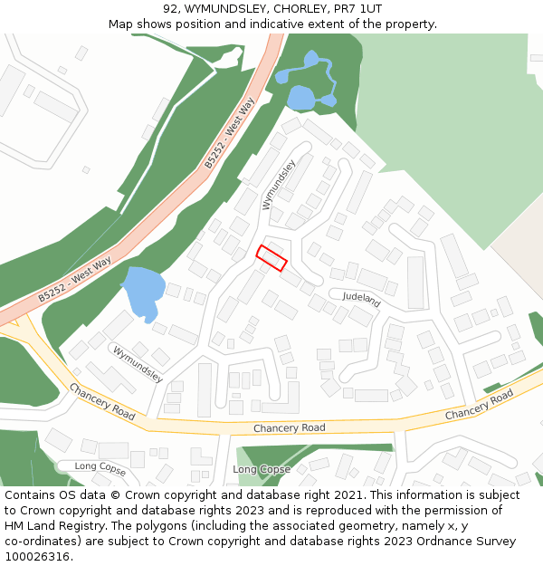 92, WYMUNDSLEY, CHORLEY, PR7 1UT: Location map and indicative extent of plot