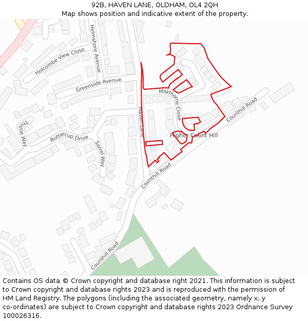 92B, HAVEN LANE, OLDHAM, OL4 2QH: Location map and indicative extent of plot