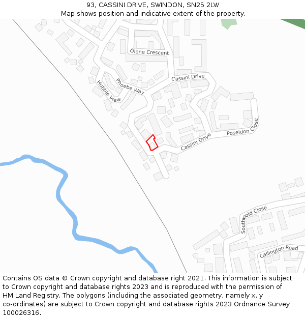 93, CASSINI DRIVE, SWINDON, SN25 2LW: Location map and indicative extent of plot