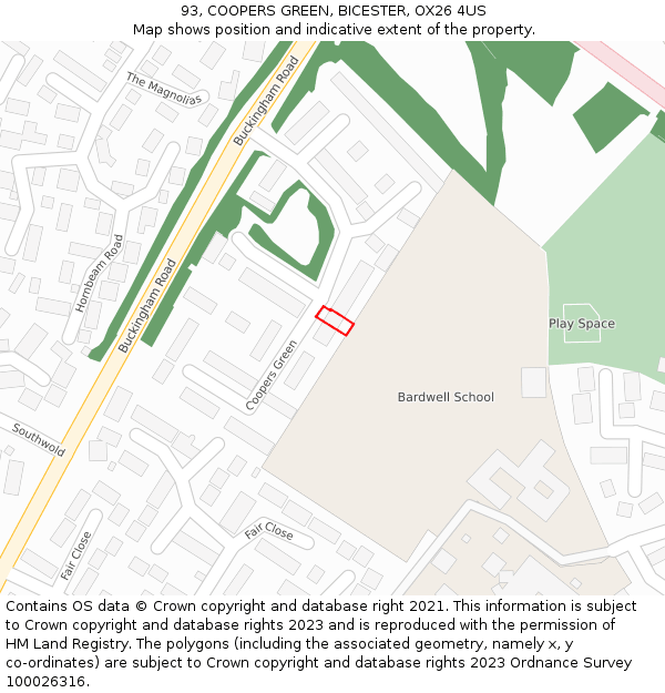 93, COOPERS GREEN, BICESTER, OX26 4US: Location map and indicative extent of plot