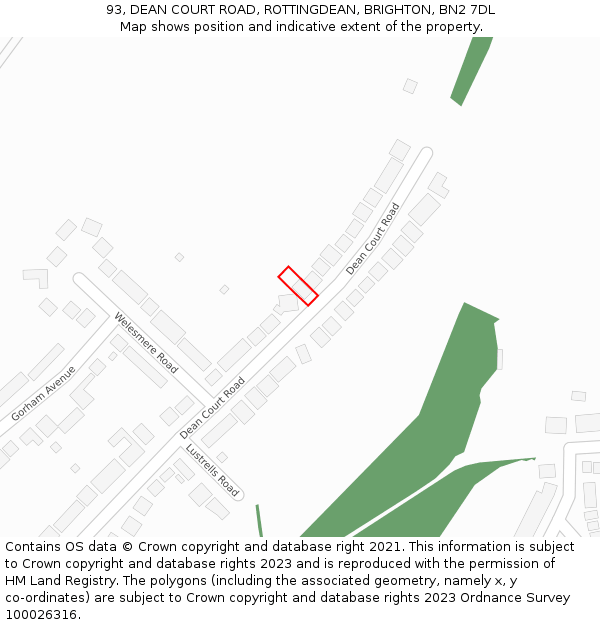 93, DEAN COURT ROAD, ROTTINGDEAN, BRIGHTON, BN2 7DL: Location map and indicative extent of plot