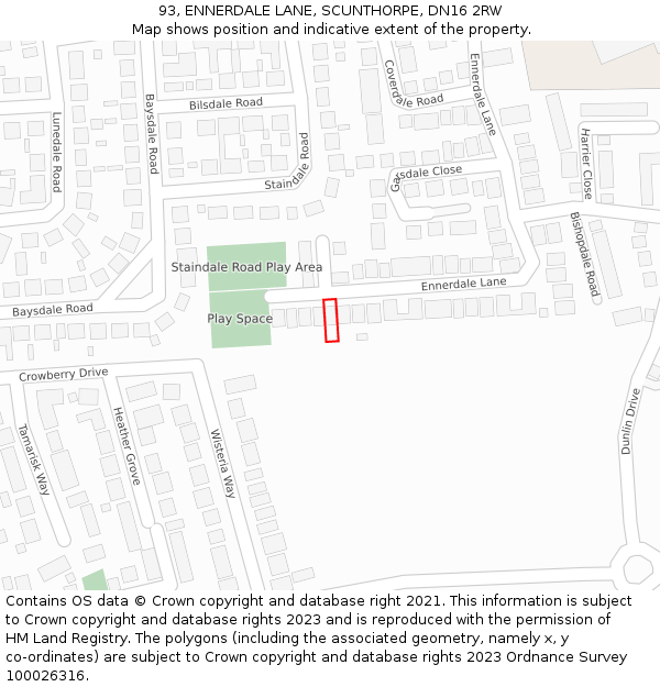 93, ENNERDALE LANE, SCUNTHORPE, DN16 2RW: Location map and indicative extent of plot