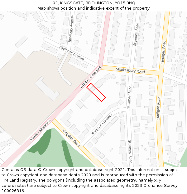 93, KINGSGATE, BRIDLINGTON, YO15 3NQ: Location map and indicative extent of plot