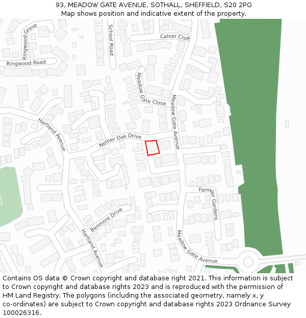 93, MEADOW GATE AVENUE, SOTHALL, SHEFFIELD, S20 2PG: Location map and indicative extent of plot