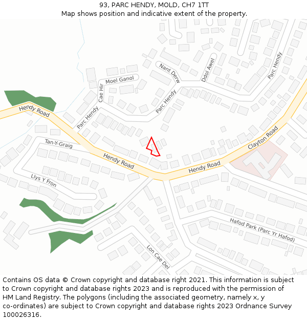 93, PARC HENDY, MOLD, CH7 1TT: Location map and indicative extent of plot