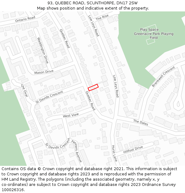 93, QUEBEC ROAD, SCUNTHORPE, DN17 2SW: Location map and indicative extent of plot