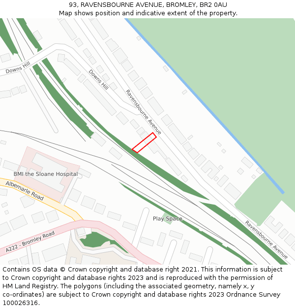 93, RAVENSBOURNE AVENUE, BROMLEY, BR2 0AU: Location map and indicative extent of plot