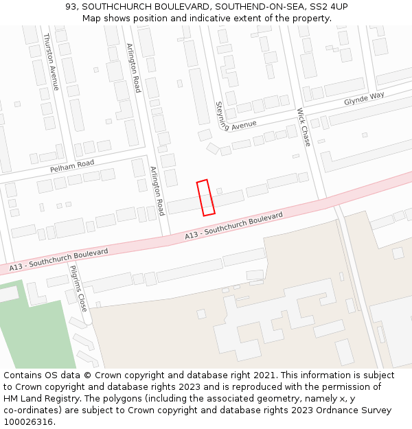93, SOUTHCHURCH BOULEVARD, SOUTHEND-ON-SEA, SS2 4UP: Location map and indicative extent of plot