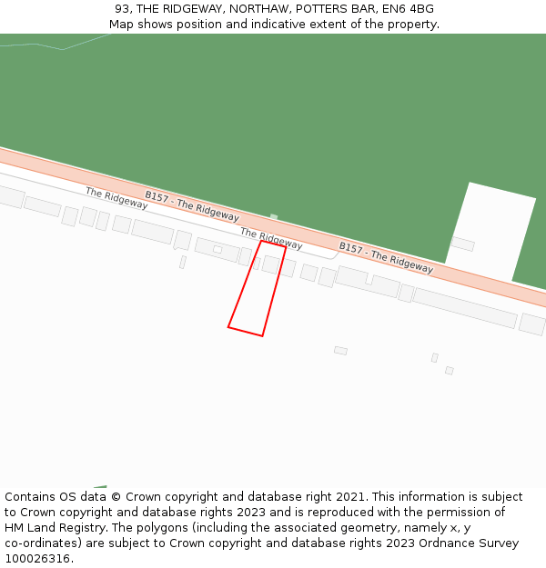 93, THE RIDGEWAY, NORTHAW, POTTERS BAR, EN6 4BG: Location map and indicative extent of plot