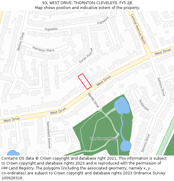 93, WEST DRIVE, THORNTON-CLEVELEYS, FY5 2JE: Location map and indicative extent of plot