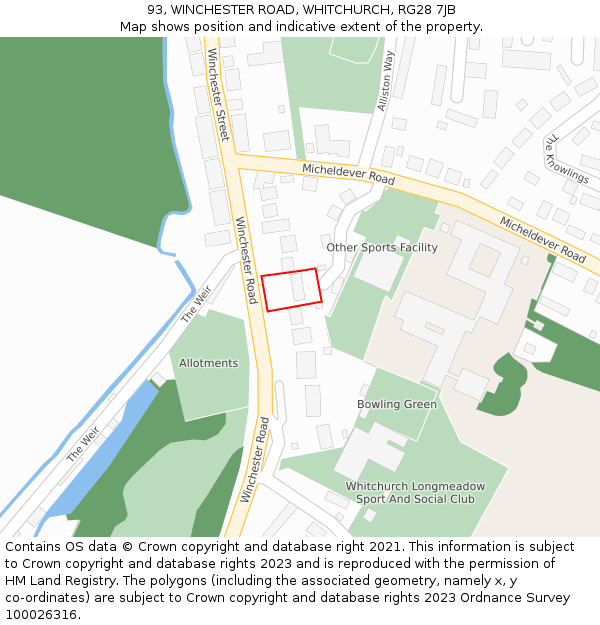 93, WINCHESTER ROAD, WHITCHURCH, RG28 7JB: Location map and indicative extent of plot