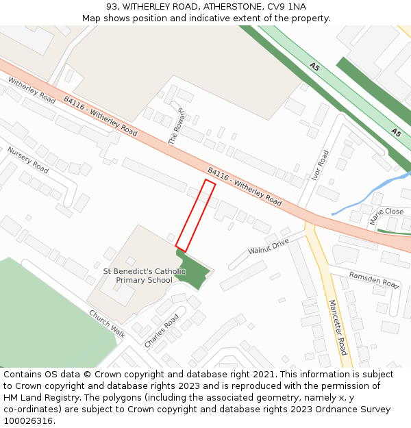 93, WITHERLEY ROAD, ATHERSTONE, CV9 1NA: Location map and indicative extent of plot