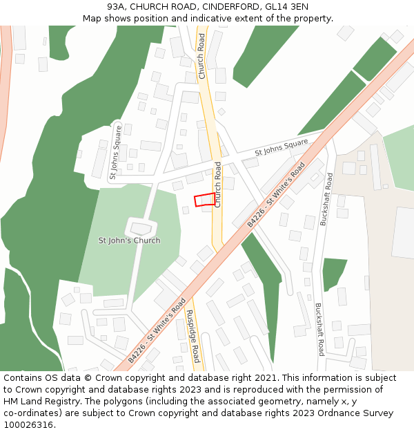 93A, CHURCH ROAD, CINDERFORD, GL14 3EN: Location map and indicative extent of plot