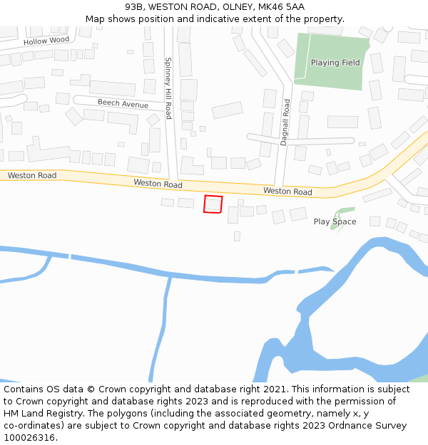 93B, WESTON ROAD, OLNEY, MK46 5AA: Location map and indicative extent of plot