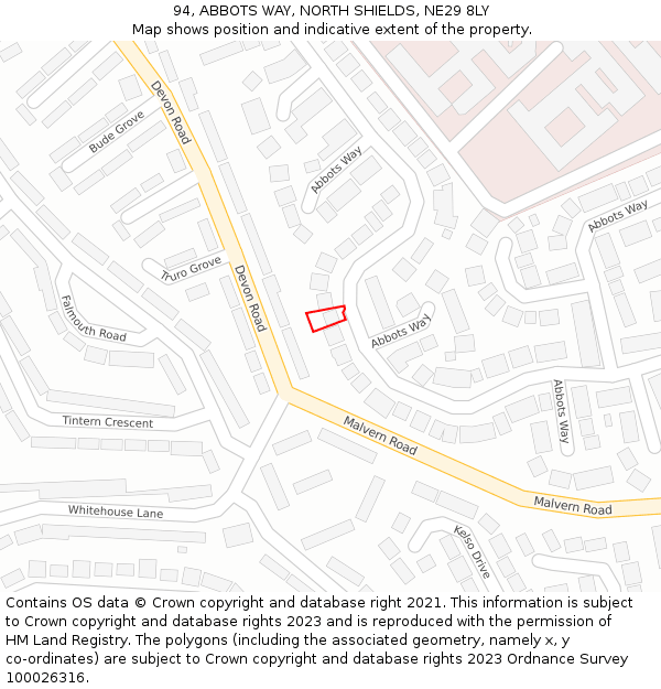 94, ABBOTS WAY, NORTH SHIELDS, NE29 8LY: Location map and indicative extent of plot