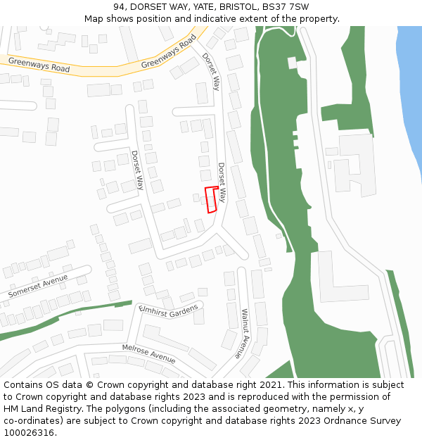 94, DORSET WAY, YATE, BRISTOL, BS37 7SW: Location map and indicative extent of plot