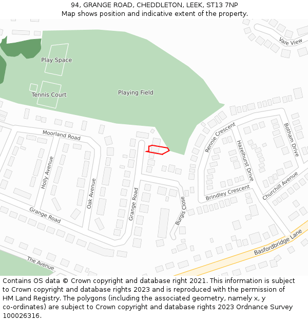 94, GRANGE ROAD, CHEDDLETON, LEEK, ST13 7NP: Location map and indicative extent of plot