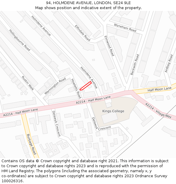 94, HOLMDENE AVENUE, LONDON, SE24 9LE: Location map and indicative extent of plot