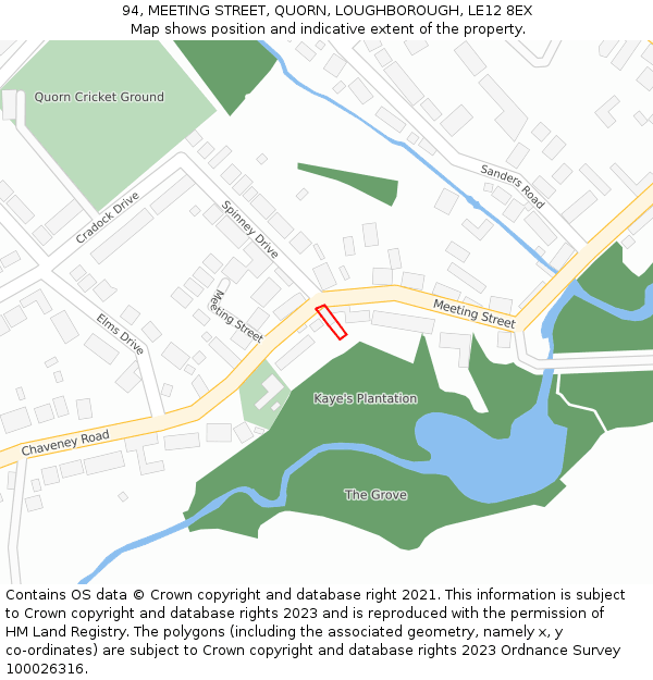 94, MEETING STREET, QUORN, LOUGHBOROUGH, LE12 8EX: Location map and indicative extent of plot