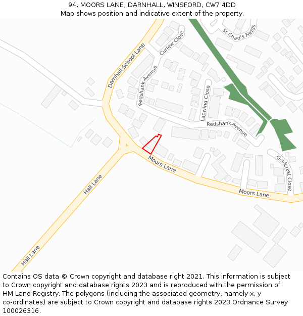 94, MOORS LANE, DARNHALL, WINSFORD, CW7 4DD: Location map and indicative extent of plot