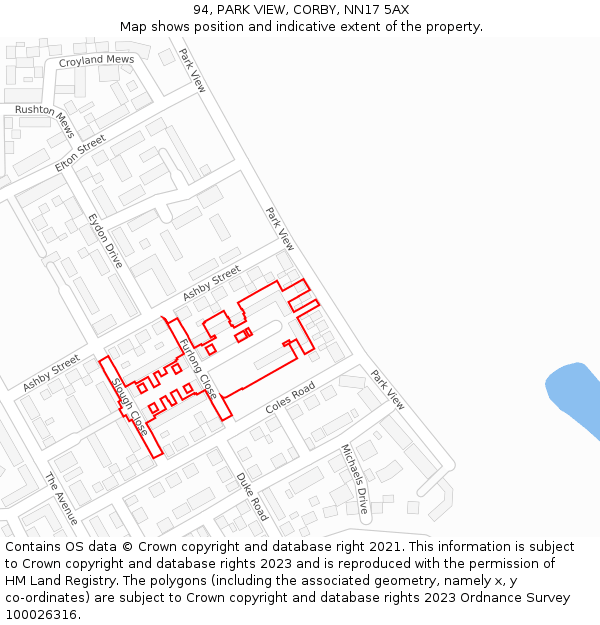 94, PARK VIEW, CORBY, NN17 5AX: Location map and indicative extent of plot