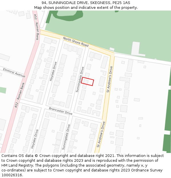 94, SUNNINGDALE DRIVE, SKEGNESS, PE25 1AS: Location map and indicative extent of plot