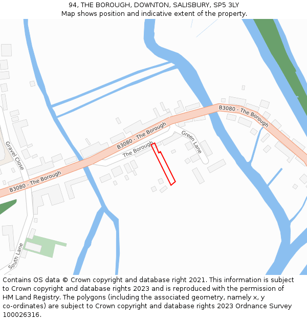 94, THE BOROUGH, DOWNTON, SALISBURY, SP5 3LY: Location map and indicative extent of plot