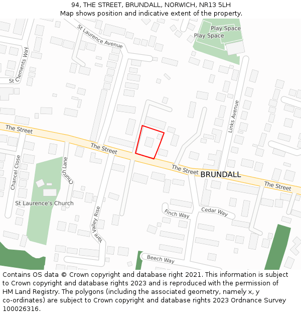 94, THE STREET, BRUNDALL, NORWICH, NR13 5LH: Location map and indicative extent of plot