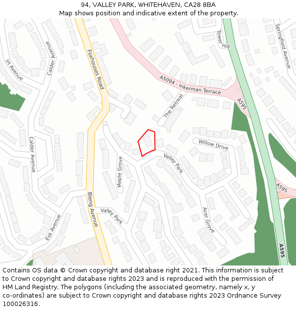 94, VALLEY PARK, WHITEHAVEN, CA28 8BA: Location map and indicative extent of plot