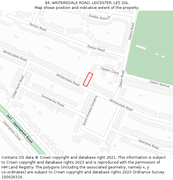 94, WINTERSDALE ROAD, LEICESTER, LE5 2GL: Location map and indicative extent of plot