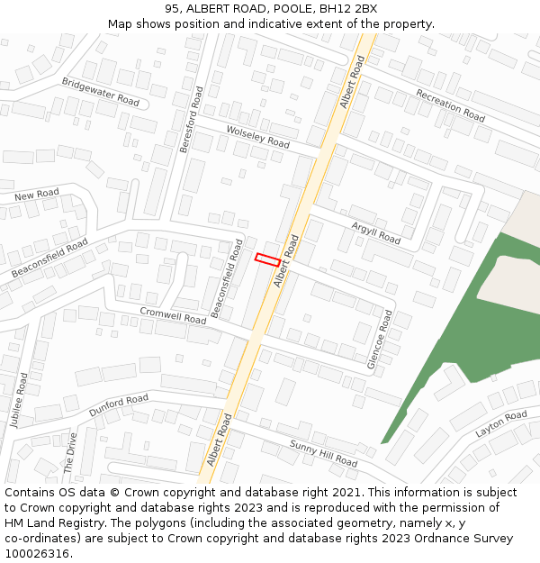 95, ALBERT ROAD, POOLE, BH12 2BX: Location map and indicative extent of plot