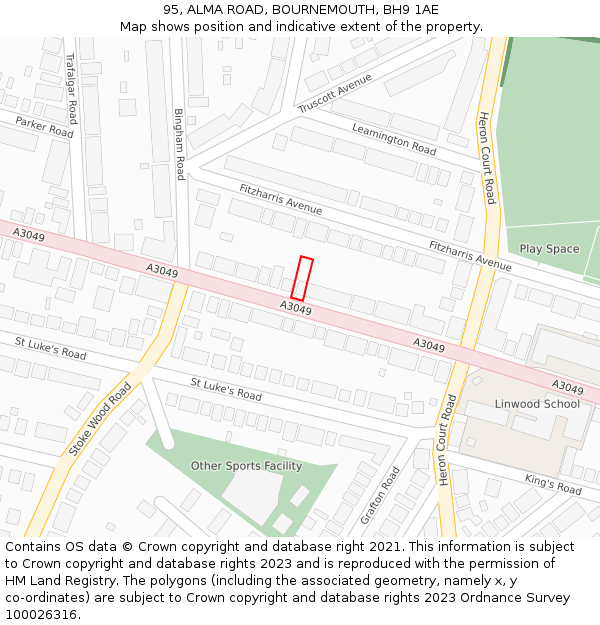 95, ALMA ROAD, BOURNEMOUTH, BH9 1AE: Location map and indicative extent of plot