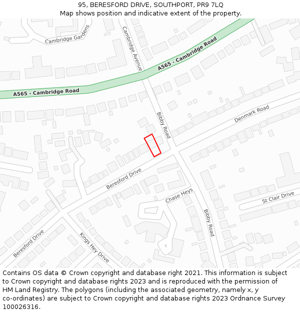 95, BERESFORD DRIVE, SOUTHPORT, PR9 7LQ: Location map and indicative extent of plot