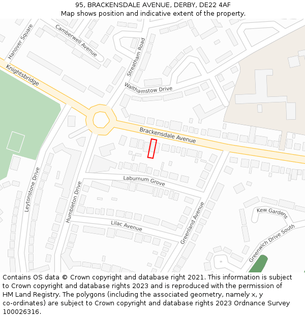 95, BRACKENSDALE AVENUE, DERBY, DE22 4AF: Location map and indicative extent of plot