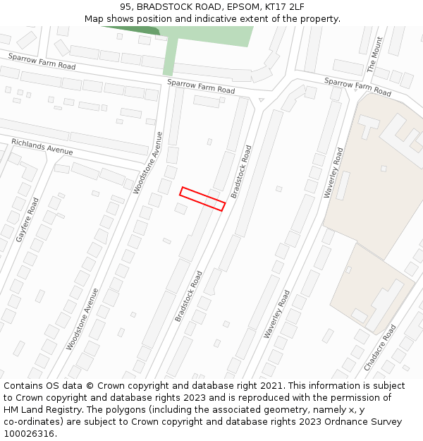 95, BRADSTOCK ROAD, EPSOM, KT17 2LF: Location map and indicative extent of plot