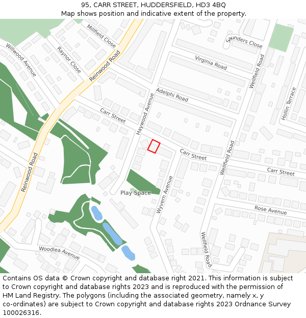 95, CARR STREET, HUDDERSFIELD, HD3 4BQ: Location map and indicative extent of plot