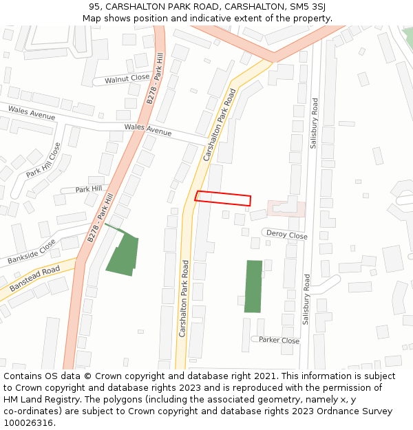 95, CARSHALTON PARK ROAD, CARSHALTON, SM5 3SJ: Location map and indicative extent of plot